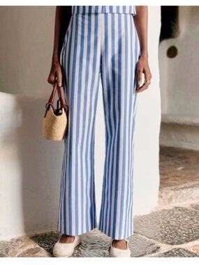 Sezane Fausto Blue and White Stripe Wide-Leg Trousers US 8 FR 40